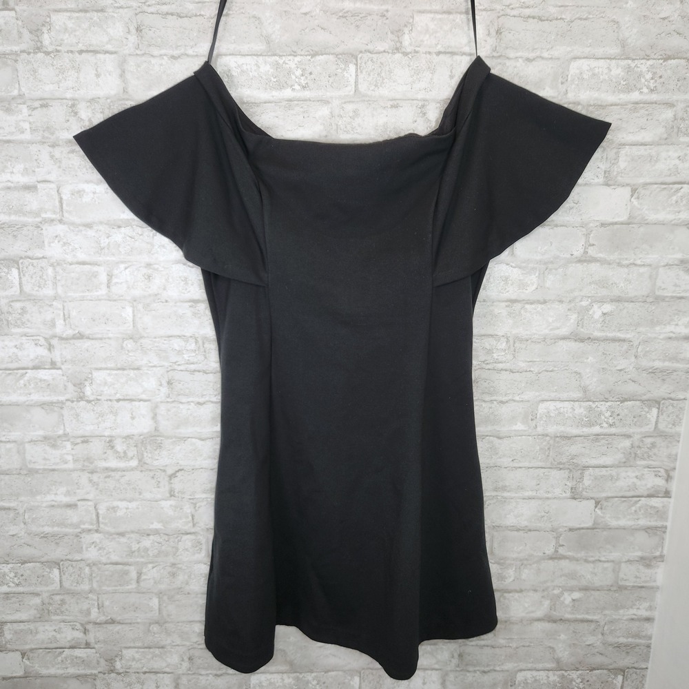 Banana Republic Mini Dress Off Shoulder Ruffle Sleeve Black Sheath Size 16